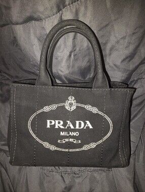 Prada Milano Black Canvas Tote Bag